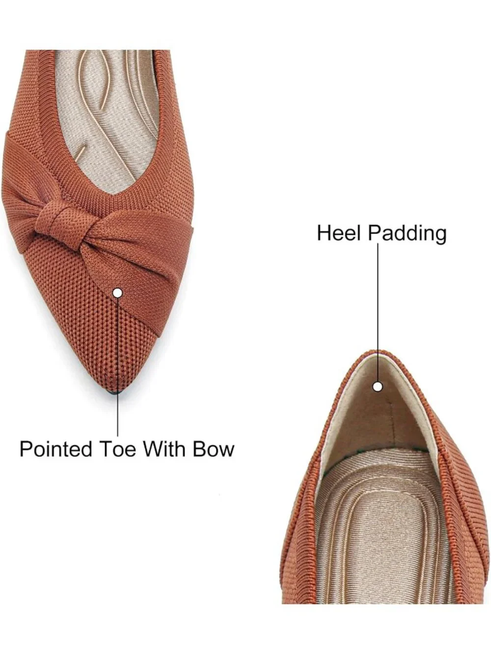 Women's Brown Mesh Comfortable Ballet Flats Pointed Toe Lightweight Casual Shoes